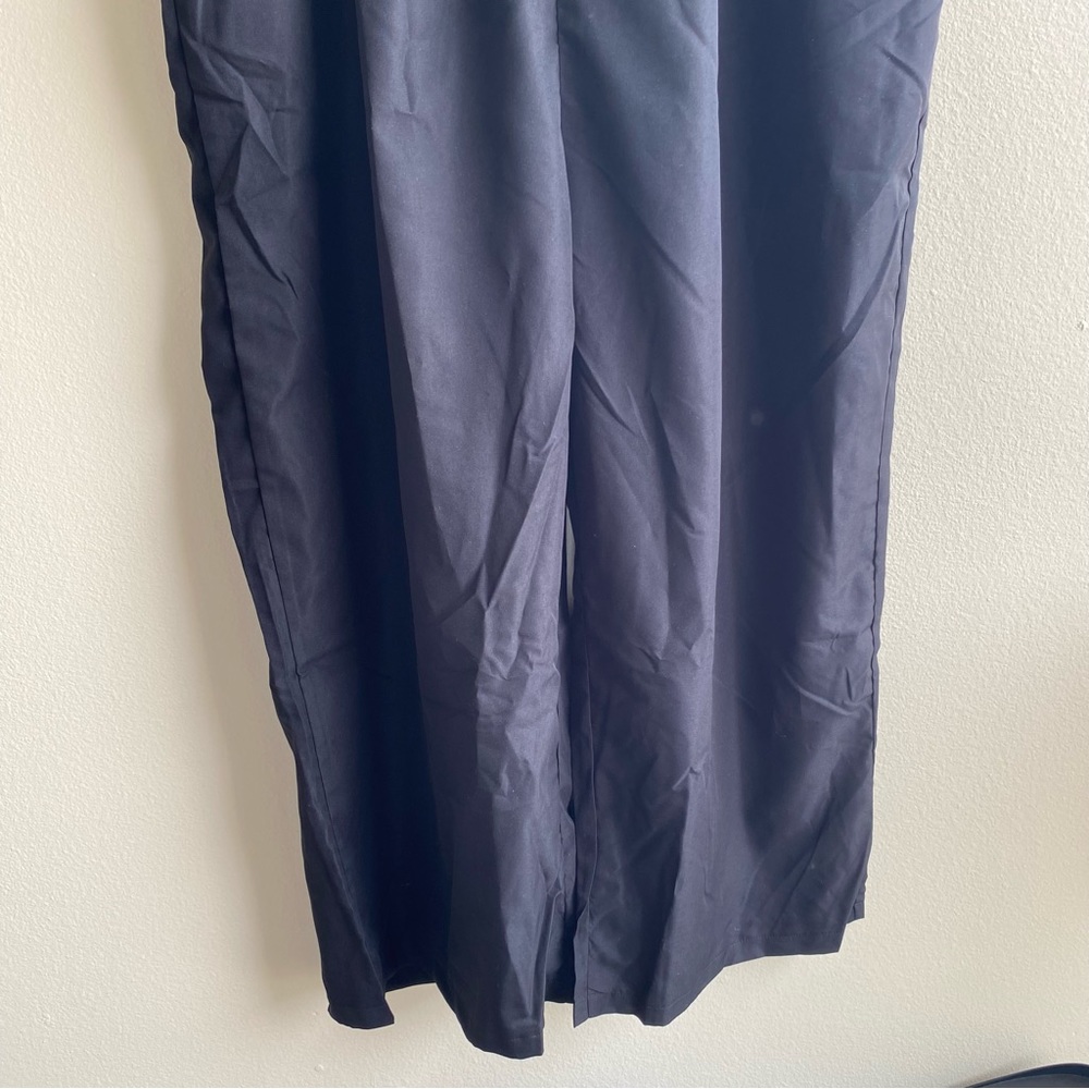 Black Overalls Solid Pleated Wide Leg Jumpsuit Wi… - image 4